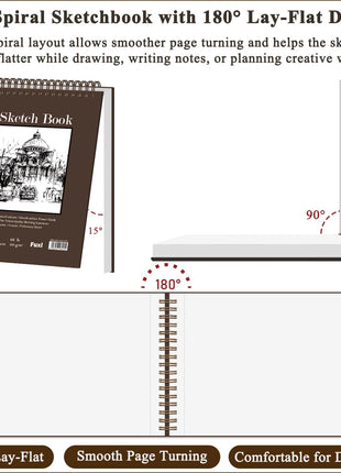 Fuxi 9" x 12" Sketch Book_Top Spiral Bound Sketchbook_100Sheets 68lb/100gsm | Art Sketch Pads for Drawing, Acid-Free Drawing Paper Pad for Kids, Students, Artists & Beginners, Art Supplies for Adults