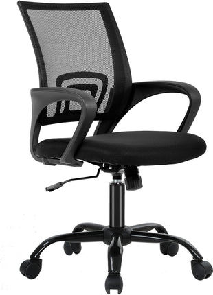 BestOffice | Ergonomic Office Chair | Black | Pack of 1 | Mesh Desk Chair | with Lumbar Support & Adjustable Height | Breathable Mid-Back Design & High Density Sponge | For Home, Office