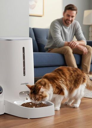 Automatic Cat Dog Feeder with Camera 4L, 2.4G/5G WiFi Smart Pet Food Dispenser with Night Vision, 2-Way Audio, Meat Call and Motion Alert, Stainless Steel Bowl, Dual Power Support, AI Feature