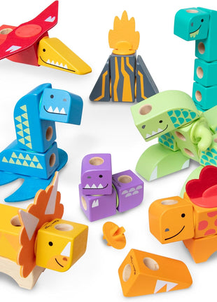 Melissa & Doug BlockablesTM Dinosaur Snap and Play, Mix and Match Connectable Wooden Building Blocks Play Set Toy for Preschool Boys and Girls (69 Pcs) - FSC Certified