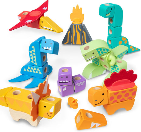Melissa & Doug BlockablesTM Dinosaur Snap and Play, Mix and Match Connectable Wooden Building Blocks Play Set Toy for Preschool Boys and Girls (69 Pcs) - FSC Certified