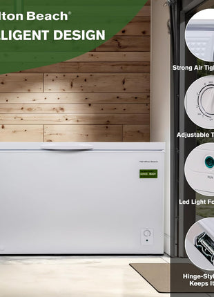 14 cu ft Chest Freezer - White, Large Storage for Families, Space-Saving Flat Back, Front Drain, Garage Ready - By Hamilton Beach