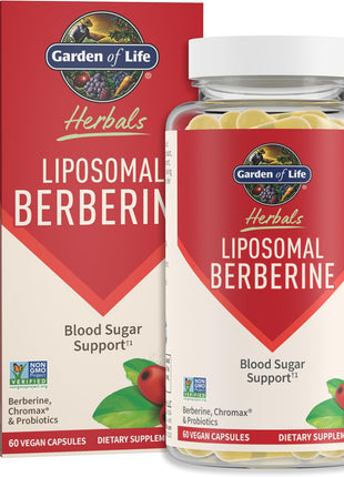 Garden of Life Liposomal Berberine and Chromium Picolinate for Already Healthy Blood Sugar, Glucose Metabolism and Cholesterol with Probiotics for Easy Digestion, Non GMO, Gluten Free, 30 Servings