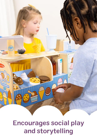 Melissa & Doug Cool Scoops Ice Creamery, Wooden Ice Cream Shop & Counter with Play Food & Play Kitchen Accessories, Preschool Learning Toys for Girls & Boys 3+ - FSC Certified