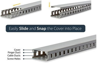 StarTech.com 5.6ft Server Rack Cable Management - Customizable 2in x 1in Open Slot Network & Data Finger Duct Wire Raceway Organizer w/ Cover, TAA (AD105X1)