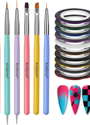 Artdone 31pcs Nail Art Brushes, Nail Art Tool Set, Dotting Tools, Dust Brush,Striping Brushes for Long Lines, Drawing Pen For Gel Polish Design supply