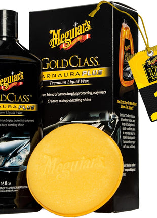 Meguiar's Gold Class Carnauba Plus Premium Liquid Wax Kit, Car Detailing Kit with a Pure Carnauba Wax Blend and a Foam Applicator Pad for Keeping Glossy Paint Protected Like a Pro, 16 Oz Bottle