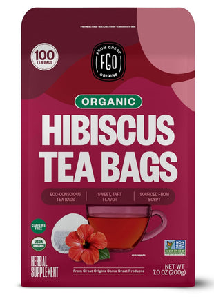 FGO Organic Hibiscus Tea, 100 Count, Eco-Conscious Tea Bags, Caffeine Free, Packaging May Vary (Pack of 1)