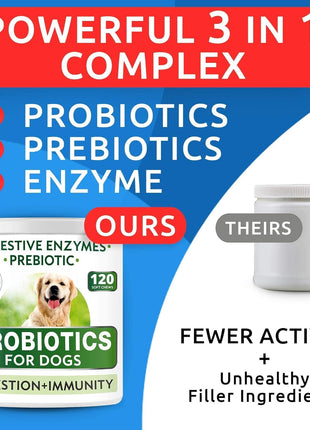 Dog Probiotics Chews Bundle - Gas, Diarrhea, Allergy, Constipation, Upset Stomach Relief, with Digestive Enzymes + Prebiotics - Chewable Fiber Supplement - Improve Digestion, Immunity - 300 Soft Chews