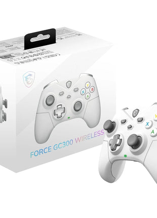 msi FORCE GC300 WIRELESS WHITE PC Gamepad Controller - 2.4 GHz, Bluetooth, USB Type-C to A - Wired/Wireless, 600mAh Li-ion Battery (20h), Interchangeable D-Pad Covers, Dual Vibration Motors