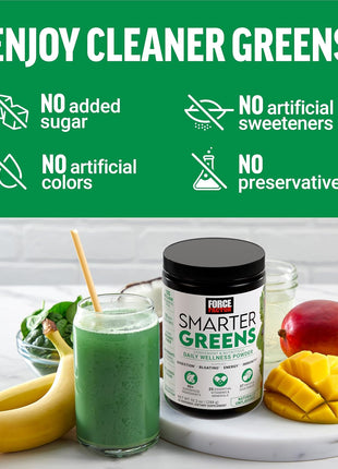 Force Factor Smarter Greens Daily Wellness Powder to Support Gut Health | Greens Superfood Powder for Bloating & Digestion, 40+ Superfoods, 125 Million CFU Probiotics, Unflavored, 60 Servings, 2-Pack