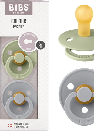 BIBS Pacifiers Colour Collection | Natural Rubber Baby Pacifier | Set of 2 BPA-Free Soothers | Made in Denmark | 0+ Months (Pack of 2) | Dusty Blue/Steel Blue
