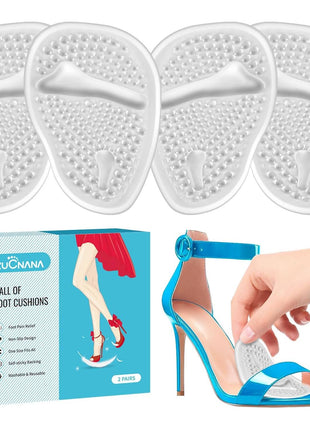ZUCNANA Ball of Foot Cushions (2 Pairs Gel Shoe Inserts), Heel Inserts for Women, Non Slip Heel Pads, Heel Cushions for Women Foot Pain Relief and Comfort, One Size Fits Any (Clear)