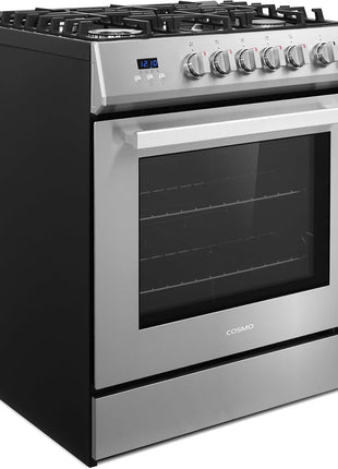 COSMO COS-305AGC 30 in. 5.0 cu. ft. Freestanding Single Oven Gas Range with 5 Burner Cooktop and Heavy Duty Cast Iron Grates in Stainless Steel