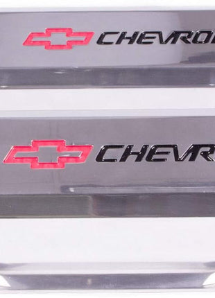 ProForm Valve Cover, Die-Cast, Tall, Baffled, Breather Hole, Recessed Chevrolet Bowtie Logo, Aluminum, Polished, Small Block Chevy, Pair (141-108)