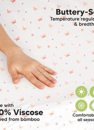 Pack and Play Sheets Fitted 2pk Mini Crib Sheet Pack N Play (Butterflies) | 38x26 Pack N Play Mattress Sheets, Soft Viscose from Bamboo, Snug Toddler Playard Bedding, Mini Mattress Cover, Boys, Girls