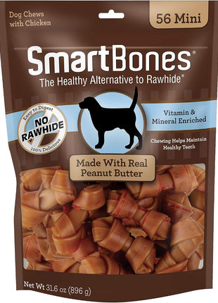 SmartBones Mini Bones With Real Peanut Butter 56 Count, Rawhide-Free Chews For Dogs