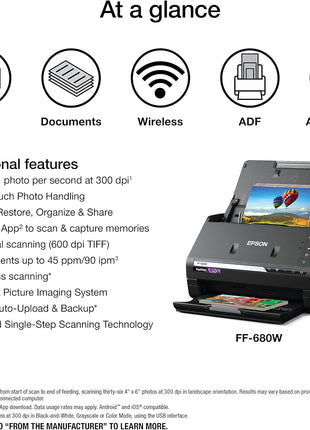 Epson FastFoto FF-680W Wireless High-Speed Photo and Document Scanning System, Black