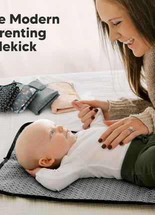 KeaBabies Portable Diaper Changing Pad, Easy Wipe Clean, 25x13 (Black Geo) | Foldable Waterproof Baby Changing Mat for Diaper Bag, Compact, Lightweight, Newborn, Infant, Baby Changer Travel Essential