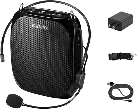ZOWEETEK Portable Rechargeable Mini Voice Amplifier for Teachers | Wired Microphone Headset and Waistband,Supports MP3 Format Audio for Speech, Class, Training,Tour Guide,Power Amplifiers