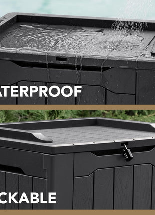 Devoko 30 Gallon Resin Deck Box Waterproof Outdoor Storage Box for Patio Furniture Pool Accessories Indoor Storage for Cushion Garden Tools (30 Gallon, Black)