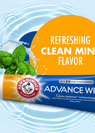 ARM & HAMMER Advance White Toothpaste, Teeth Whitening Baking Soda Toothpaste with Stain Defense Technology and Fluoride, Clean Mint Flavor, 6.0 Oz (4 Pack)