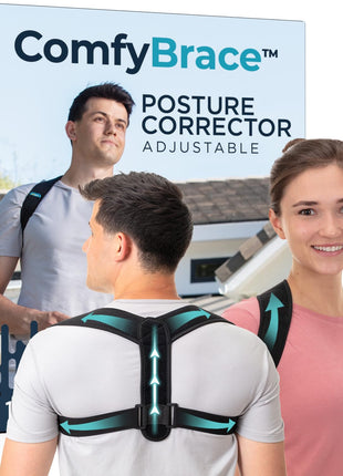 ComfyBrace Posture Corrector-Back Brace for Men and Women- Fully Adjustable Straightener for Mid, Upper Spine Support- Neck, Shoulder, Clavicle and Back Pain Relief-Breathable