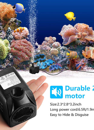 Fountain Pump, 400GPH Submersible , Durable 25W Outdoor Water Pump with 6.5ft Power Cord, 3 Nozzles for Aquarium, Pond, Fish Tank, Water Pump Hydroponics, Backyard Fountain