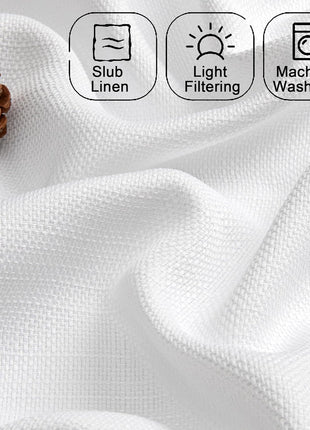 Chyhomenyc 2 Panels White Kitchen Curtains 36 Inch Length Tier Curtain, Faux Linen Textured Small Cafe Curtain, Light Filtering Short Window Curtains for Bathroom Basement, 30x36 inch, 2PCS