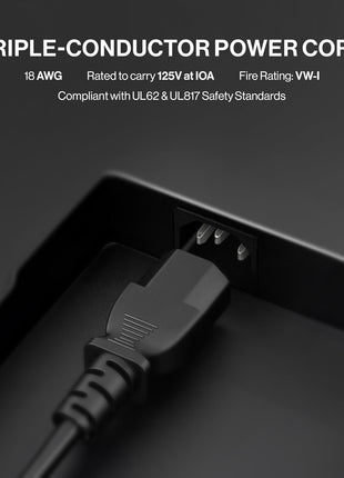 Standard 5ft (1.5m) 10 Amps 125 Volts Black 3 Prong AC Power Cord Cable for Electronics, TV, Computer, Printer, Radio, Monitor, Samsung, Dell, Vizio, LG, Asus, Laptop and More