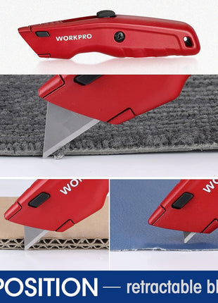 WORKPRO Premium Utility Knife, Retractable All Metal Heavy Duty Box Cutter, Quick Change Blade Razor Knife, with 10 Extra Blades