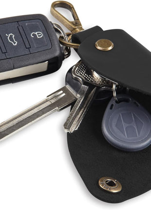 MAKYN Leather Wrap Keychain, Key Holder Pouch Keychain, Car Key Holder, Motorcycle Key Holder Organizer, Key Holder with Keyring (Black)