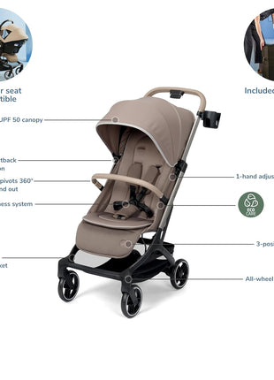 Maxi-Cosi Oxford Cabin Lightweight Travel Stroller for Airplane Flights, Portable Stroller for Family Travel, Truffle