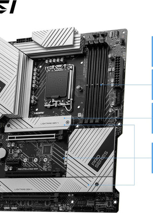 MSI PRO Z790-A MAX WiFi ProSeries Motherboard (Supports 12th/13th/14th Gen Intel Processors, LGA 1700, DDR5, PCIe 5.0, M.2, SATA 6G, 2.5Gbps LAN, USB 3.2 Gen2, Wi-Fi 7, Bluetooth 5.4, ATX)