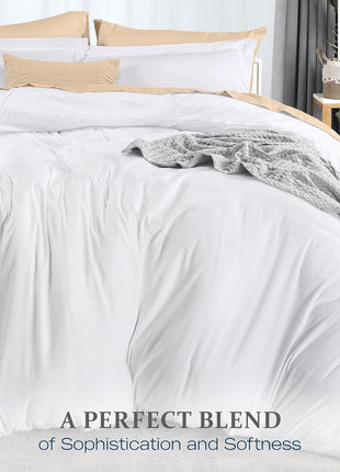 Duvet Cover Queen, 3 Piece Cotton Like Polyester With Zipper Closure, White | Extra Soft and Breathable, Wrinkle & Fade Resistant, Includes Duvet Cover and 2 Pillow Shams, Comforter Not Included, OekoTex