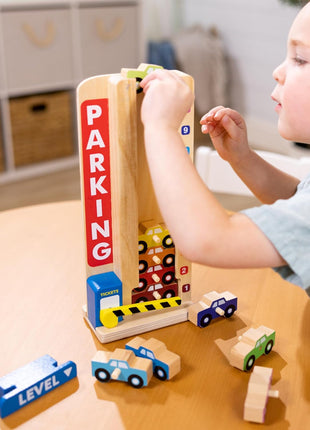 Melissa & Doug Stack & Count Wooden Parking Garage with 10 Cars