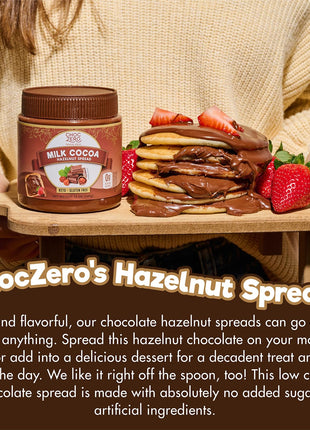 ChocZero Milk Chocolate Hazelnut Spread - No Added Sugar, Keto Friendly Low-Carb Chocolate Hazelnut Dessert & Bread Topping, Gluten Free, High Fiber, 12 oz Jar