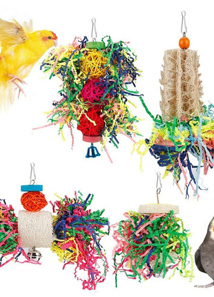 Bird Toys Bird Shredding Foraging Toys Parakeet Toy Chewing Hanging Toy Bird Shredded Paper Bird Cage Accessories Bird Rope Perch for Conure Cockatiel Budgies Lovebird Parrotlet (Without Rope Perch)