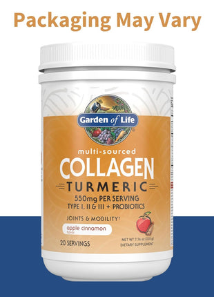 Garden of Life Multi-Sourced Collagen Powder with Turmeric, Apple Cinnamon | Collagen Peptides with Turmeric Powder, Supplement Drink Mix
