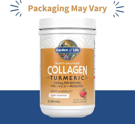 Garden of Life Multi-Sourced Collagen Powder with Turmeric, Apple Cinnamon | Collagen Peptides with Turmeric Powder, Supplement Drink Mix