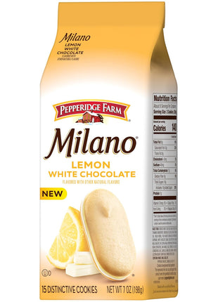 Pepperidge Farm Milano White Chocolate Lemon Flavored Cookies, 7 Oz Bag
