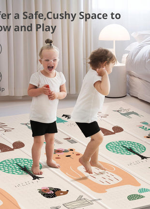 UANLAUO Baby Play Mat,79"x 71" Large Mat for Floor,Reversible Floor Mat,Foam Thick&Waterproof,Foldable Playmats for Babies and Toddlers,Anti-Slip for Baby Crawling,Non-Toxic Tummy Time(Bear)