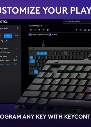 Logitech G515 TKL Wired Low Profile Gaming Keyboard, Fully Customizable RGB, Double-Shot PBT Keycaps, Tactile/Brown Switches - Black