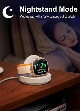 ZAPOGO Portable Magnetic Charging Dock for Apple Watch, Wireless Fast Watch Charger Stand with Charging Cable, Support Nightstand Mode, Compatible with Apple Watch 10 9 8 7 SE 6 5 4 3 2/Ultra 2-White