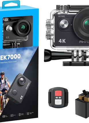 AKASO EK7000 4K30FPS 20MP WiFi Action Camera with EIS Ultra HD 131FT Waterproof Underwater Camera Remote Control 4X Zoom Support External Microphone Black