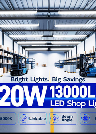 hykolity 4FT 120W LED Shop Light Linkable,13000LM(400w Equivalent) | 5000K Utility Shop Lights for Garages, Workshops, Basements, Hanging or FlushMount,with Power Cord and Pull Chain,ETL