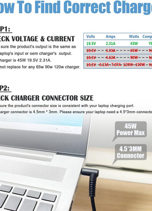 45W 19.5V 2.31A Laptop Power Adapter Charger Compatible with HP 741727-001 721092-001 719309-001 HSTNN-DA40 ADP-45WD B, Pavilion TouchSmart 11 13 15 Stream 14 13 Notebook Charging Cord with Blue Tip
