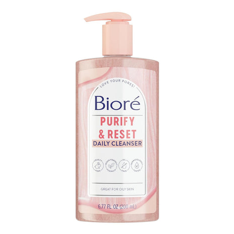 Biore Rose Quartz + Charcoal Daily Purifying Cleanser, Oil Free, 6.77 Oz | Dermatologist Tested, Cruelty Free, Removes Impurities, Energizes Complexion, Fresh Clean Feel