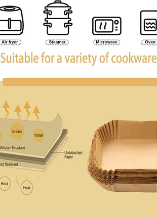 Air Fryer Paper Liners, 125PCS Non stick Disposable Liners, Baking Paper for Air Fryer Oil proof, Water proof, Food Grade Parchment for Baking Roasting Microwave (8inch Square)