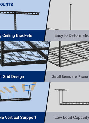 FLEXIMOUNTS 4x8 Overhead Garage Storage Rack, Adjustable Organization System, Heavy-Duty Metal Ceiling Racks, 750lbs Weight Capacity, Black, Classic Series